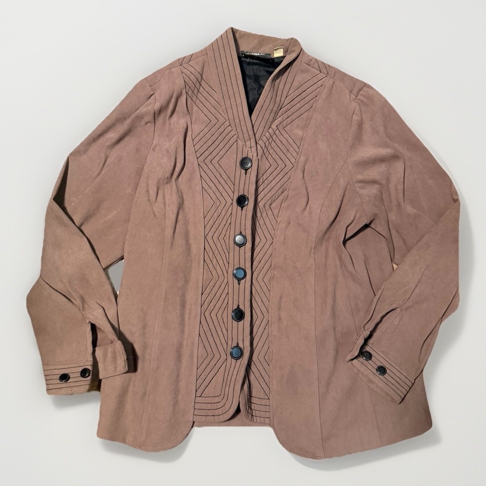 Bob Mackie Brown Geometric Shawl Collar Blazer Jacket Lined Women's Size L